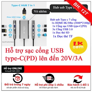 Hub type c,Hub usb type c hdmi cho Laptop táo đa năng 7 in 1 Blueendbless