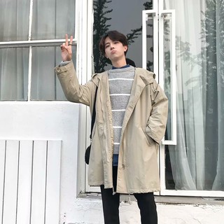 Áo khoác gió hoodie dáng dài thiết kế đơn giản lịch lãm cho nam kiểu Hàn Quốc 2019