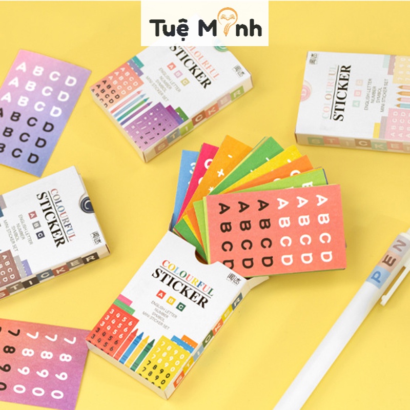 Hộp sticker chữ cái, số ký hiệu 48 tờ STI52 sticker chữ tiếng anh dán sổ, kế hoạch trang trí bullet journal