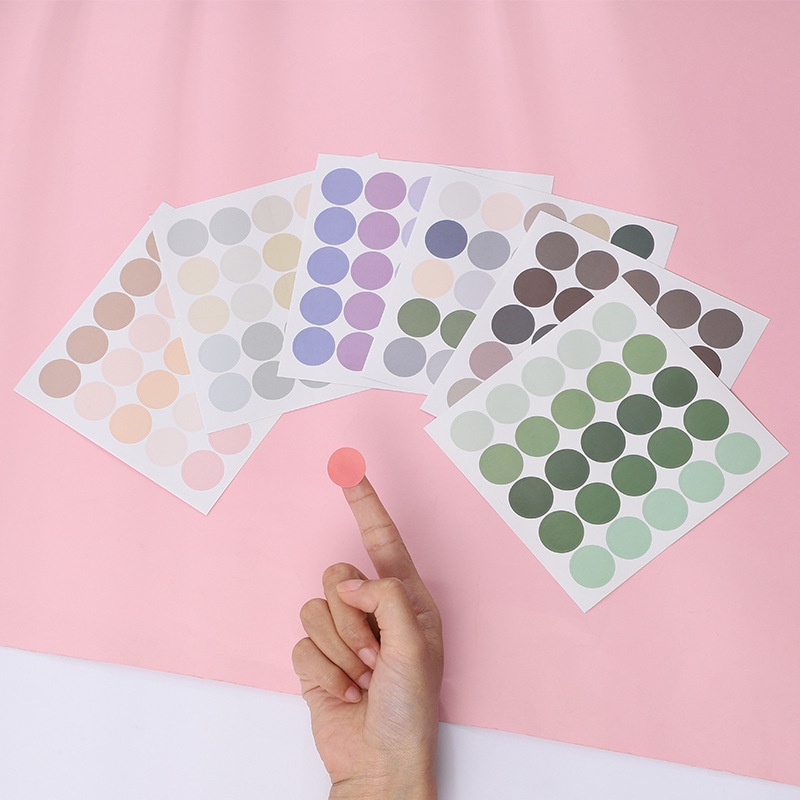 Sticker Miếng Dán Hình Chấm Tròn HynBee Round Sticker, Phụ Kiện Dán Postcard, Dán ảnh Màu Pastel