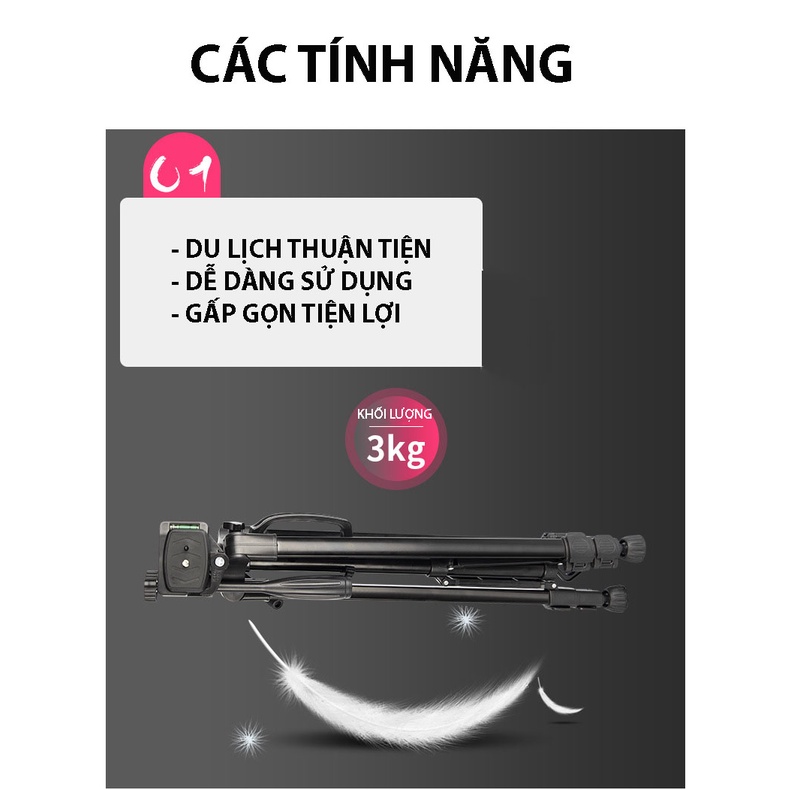 Gậy 3 Chân Máy Ảnh Chụp Hình Selfie Tự Sướng Tripod Floveme - 3366 cao 150cm Kèm Giá Đở Điện Thoại &amp; Máy Ảnh