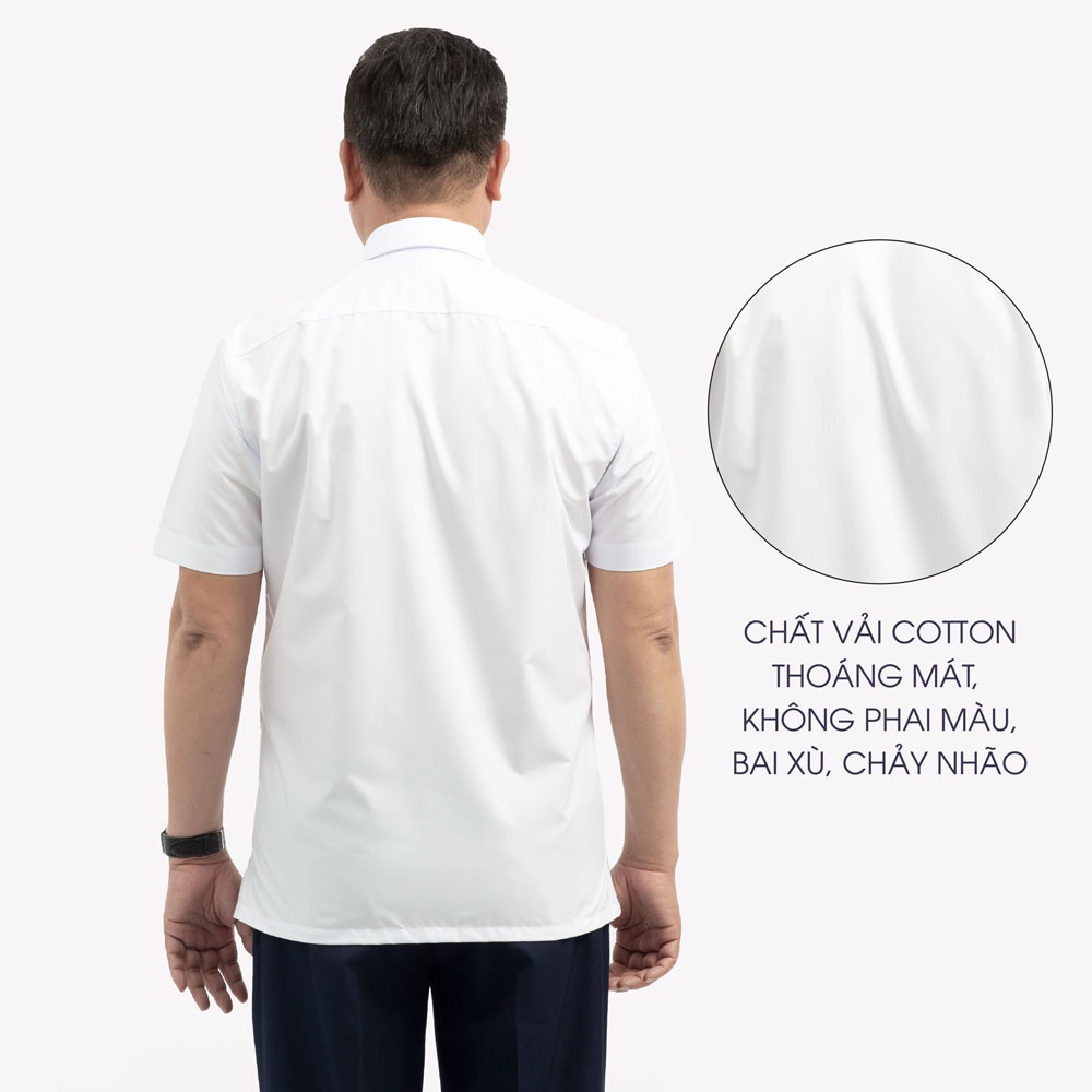 Áo Sơ Mi Nam Ngắn Tay Trung Niên ANCHI Classic Cotton Trơn Màu Trắng Cao Cấp