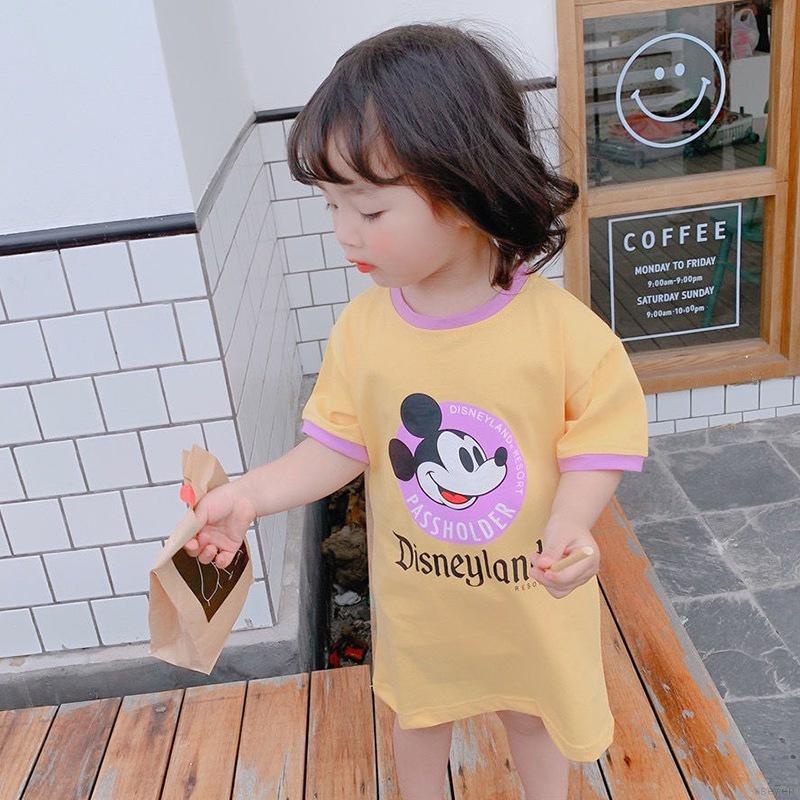 Đầm công chúa ngắn tay in họa tiết hoạt hình phong cách Hàn Quốc dễ phối đồ dành cho các bé gái