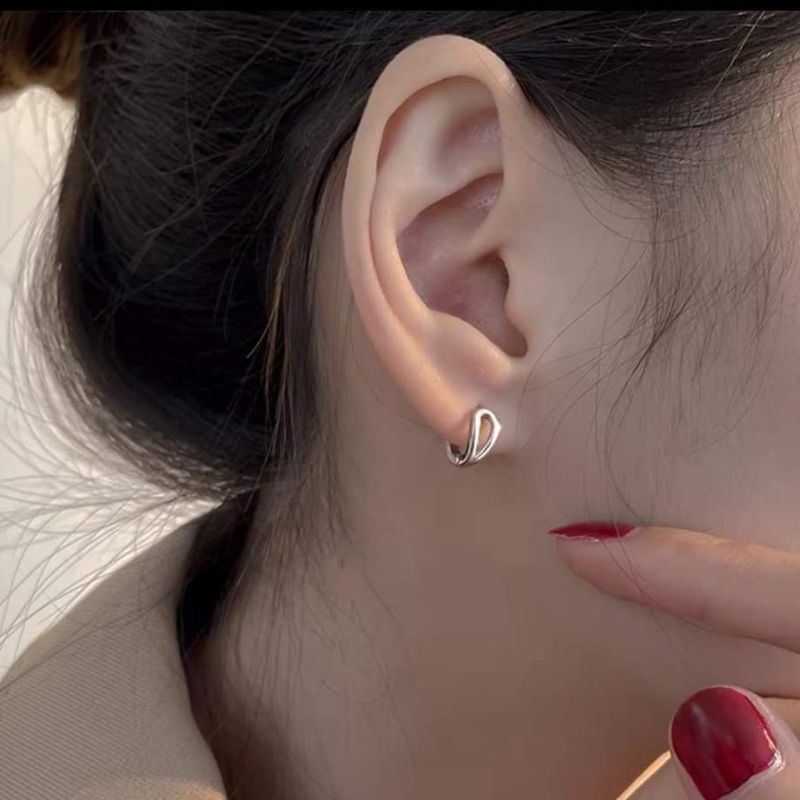 Khuyên tai bạc khuyên tròn trơn sát tai kiểu dáng đơn giản
