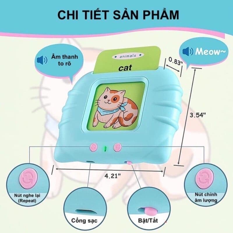 Máy đọc thẻ từ vựng TIẾNG ANH cầm tay nhỏ gọn, rõ tiếng cho bé