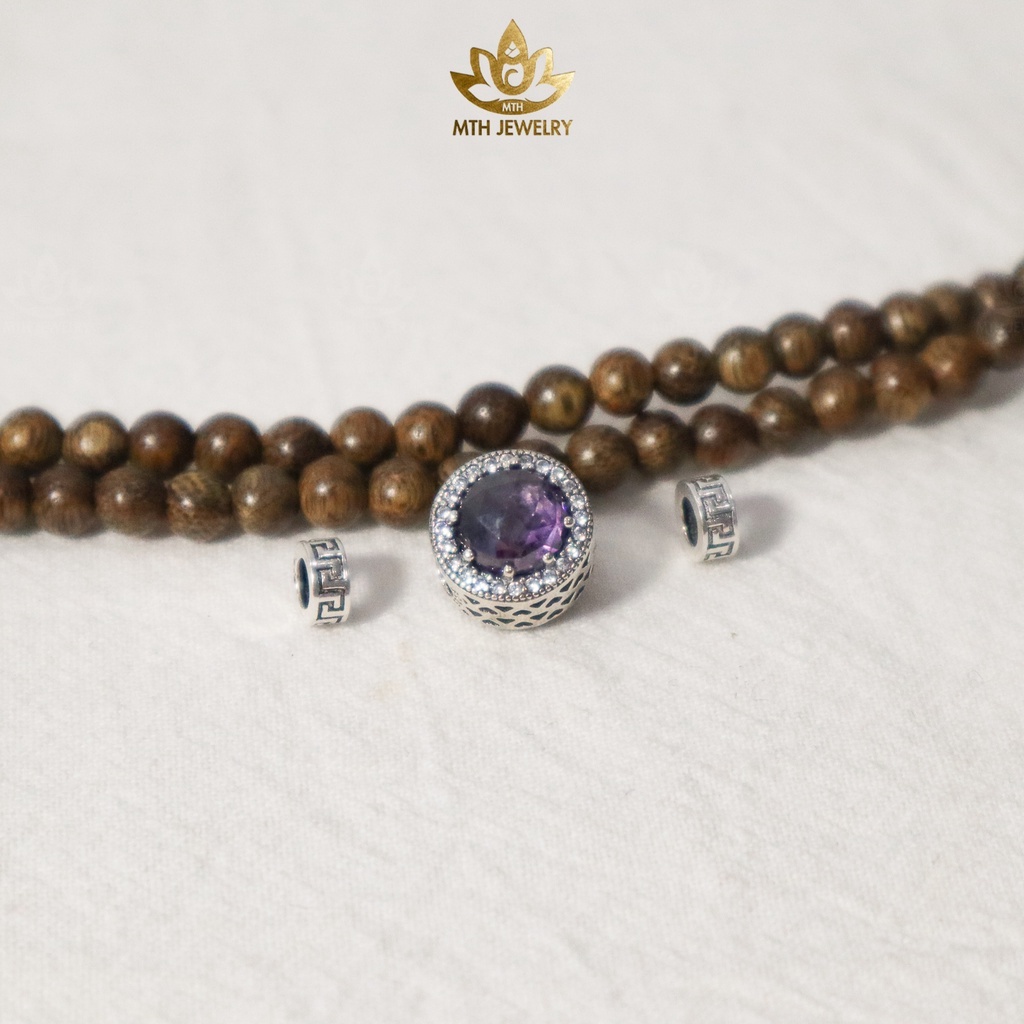 Vòng tay Trầm Hương Tự Nhiên Tràng Hạt 216 Size 4mm Đính Charm Bạc S925 (Tím) - MTH JEWELRY