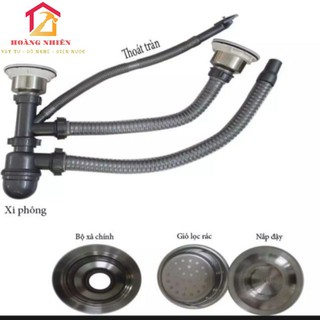 BỘ XẢ CHẬU,BỒN RỬA CHÉN BÁT ĐÔI (2 HỘC) INOX 304 phi 110
