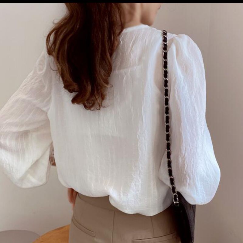 áo sơ mi kiểu cổ tròn li ngực vintage tiểu thư ảnh thật
