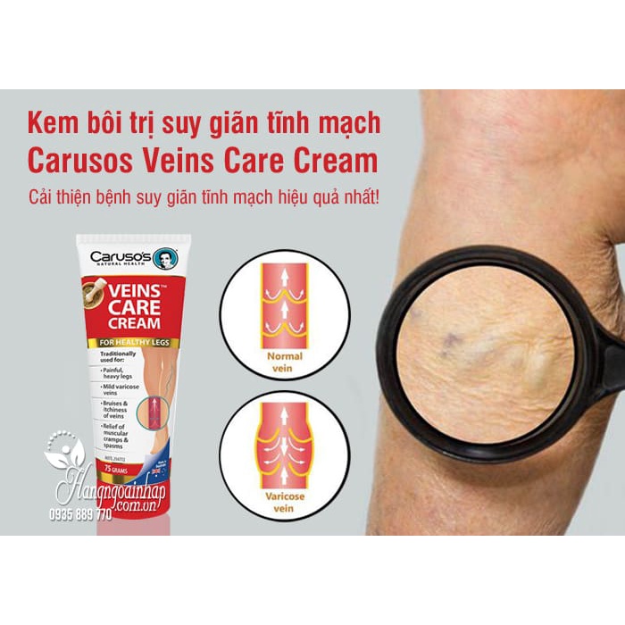 KEM BÔI CẢI THIỆN GIÃN TĨNH MẠCH CARUSOS VEINS CARE CREAM 75G HÀNG NỘI ĐỊA ÚC CHÍNH HÃNG - 9801