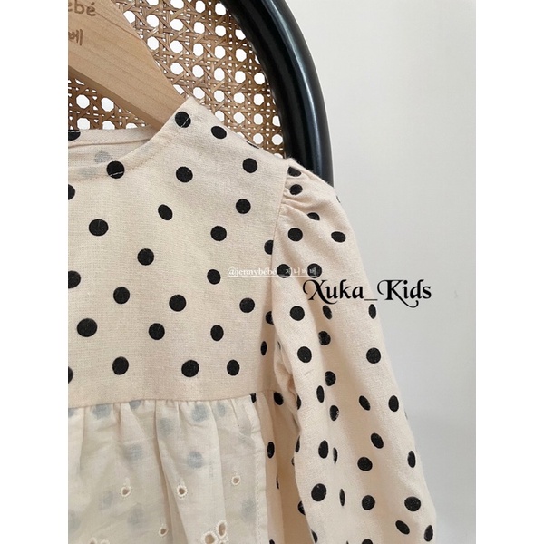 Bodysuit Dài Tay chấm bi pha ren bé gái Phong Cách Hàn Quốc Siêu Xinh [Jennybebe] Size 73-80-90