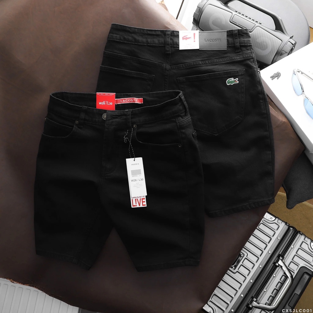 Quần Short Jean ĐEN nam LACOSTE ĐEN xịn logo cá sấu thêu 2 túi trước 2 túi sau 2 màu CÓ BIG SIZE