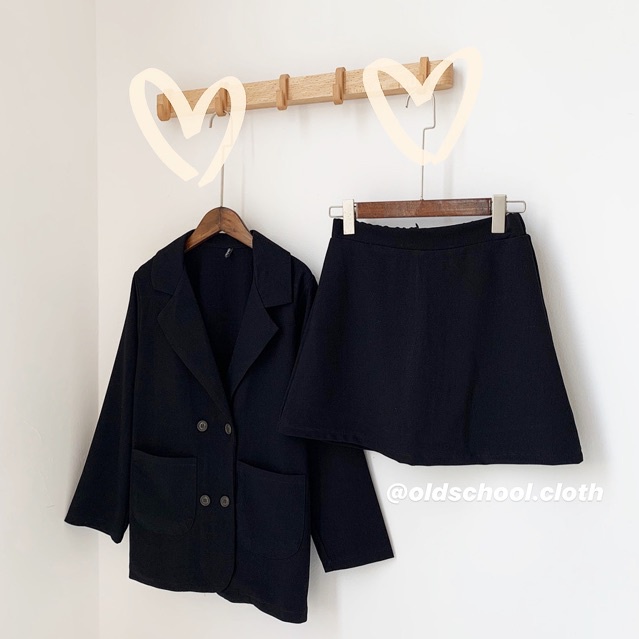 Set vest blazer nữ trơn kiểu dáng Hàn Quốc sang chảnh cá tính gồm chân váy chữ A và áo khoác ngoài đẹp