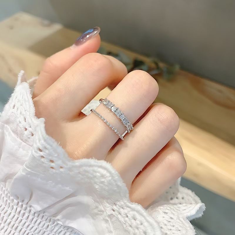 DDFI - Korea Style ✈✈  Ring Simple Fashion Instagram Retro Ring Diamond Tail Full Zircon Mosaic Ring G1A01