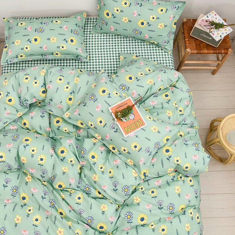 Bộ chăn ga Cotton Poly M2T bedding chăn ga Hàn Quốc hoa mặt trời đủ size miễn phí bo chun | BigBuy360 - bigbuy360.vn