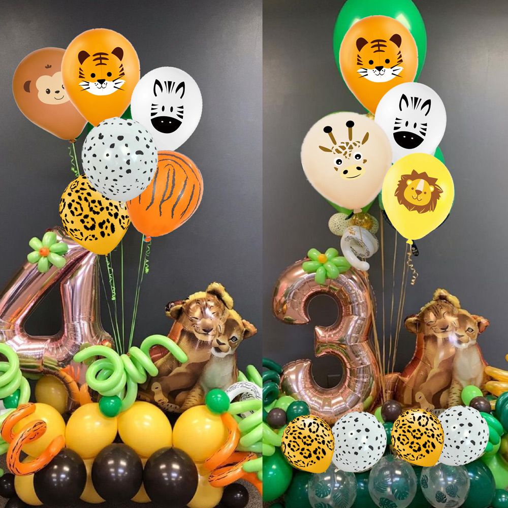 Set 10 Bong Bóng 12 Inch Họa Tiết Động Vật Không Độc Hại Kèm Dây Ruy Băng Trang Trí Tiệc Sinh Nhật