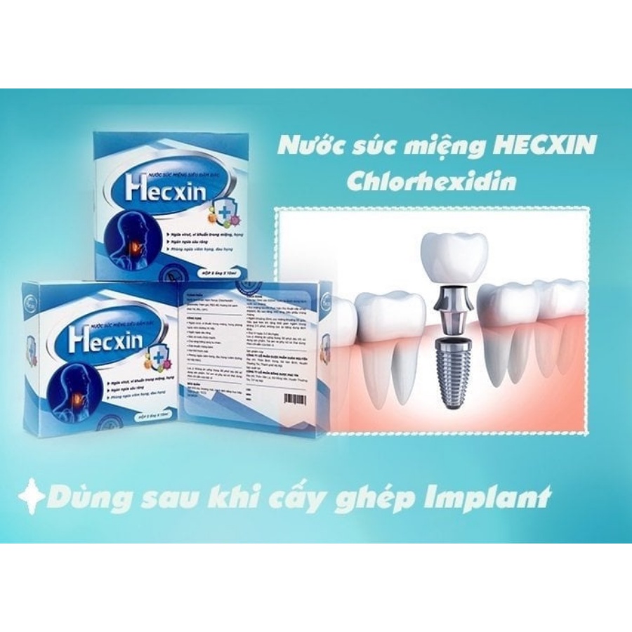 Nước súc miệng chlorhexidine siêu đậm đặc Hecxin - hộp 5 ống 10ml, 1 ống pha thành 500ml