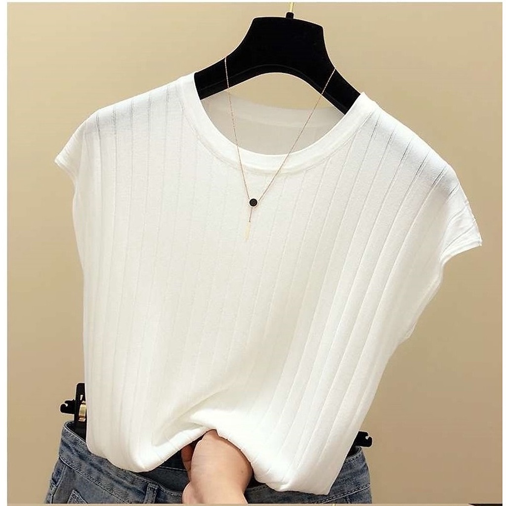 Áo len hè cổ tròn tay hến cho nữ