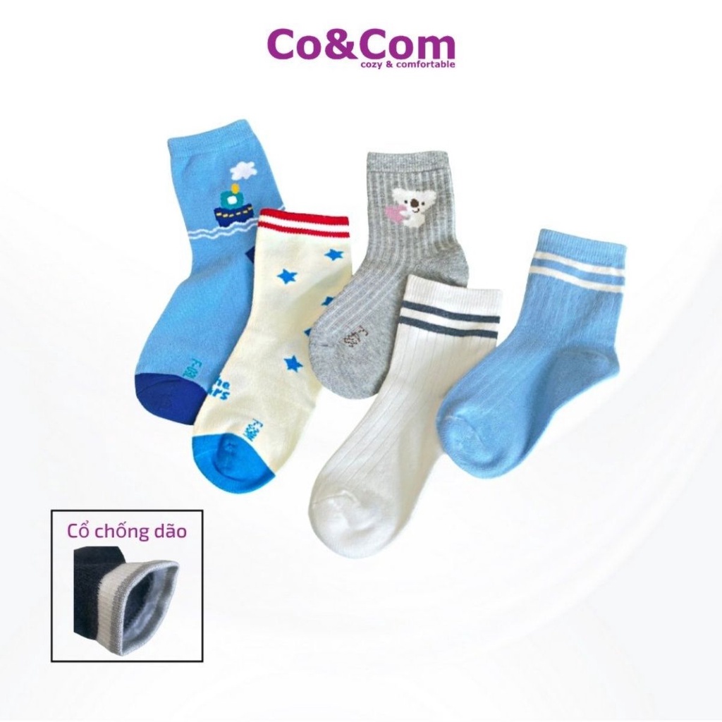 Set 2 Đôi Tất Bé trai Cổ Cao Co&amp;Com PKTE619 Họa Tiết Đa dạng Cotton Mềm Mịn Kháng Khuẩn