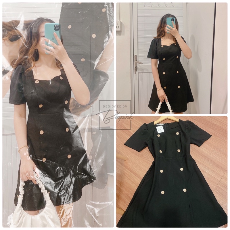 Đầm cổ vuông Faydi Dress BlaPink váy ngắn tay chuẩn form dễ thương màu trắng đen T209