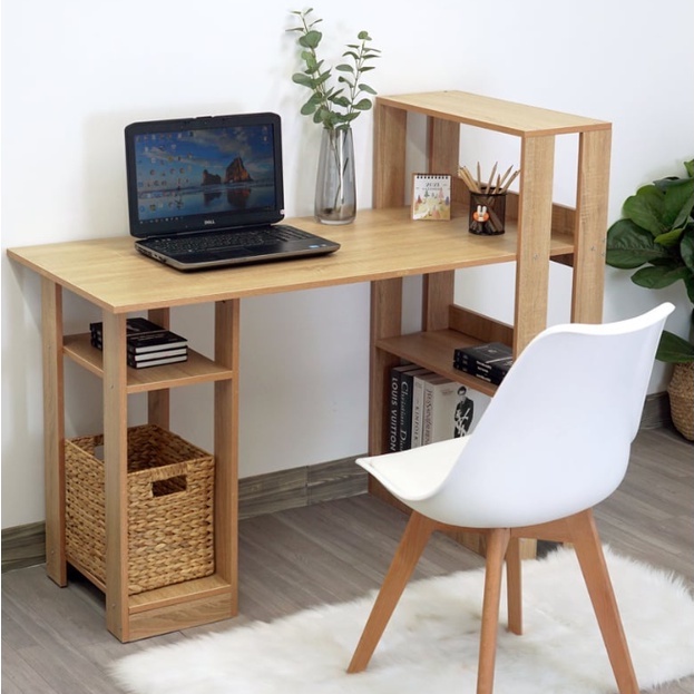 Bàn Làm Việc - Bàn Học Dáng Chữ L Kèm Kệ Sách Tiện Lợi mẫu mới tiện dụng,gọn gàng