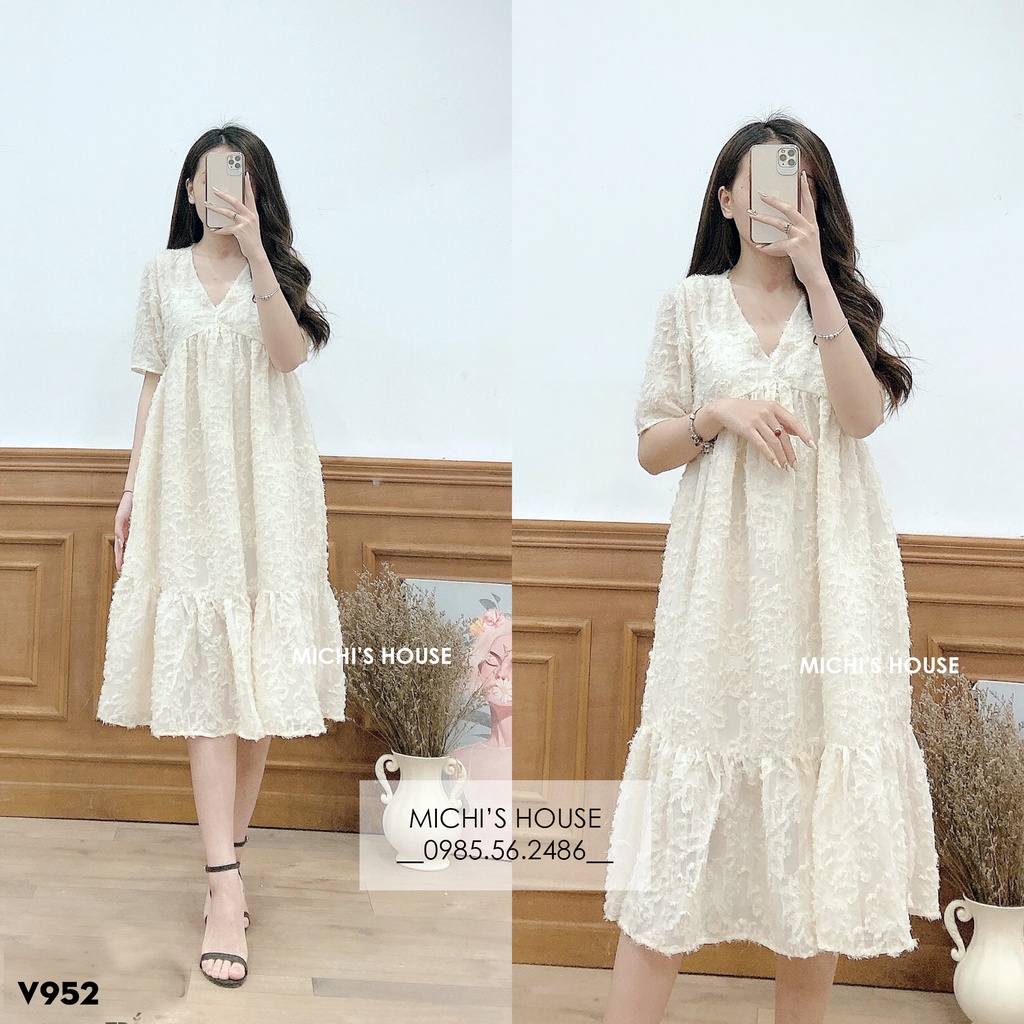 Set Váy Dáng Suông Rộng Dài MICHI House Kèm Bờm V952 Đầm Xuông Thiết kế Freesize Cổ V Ngắn Tay Mặc Xinh Tất Cả Mọi Người
