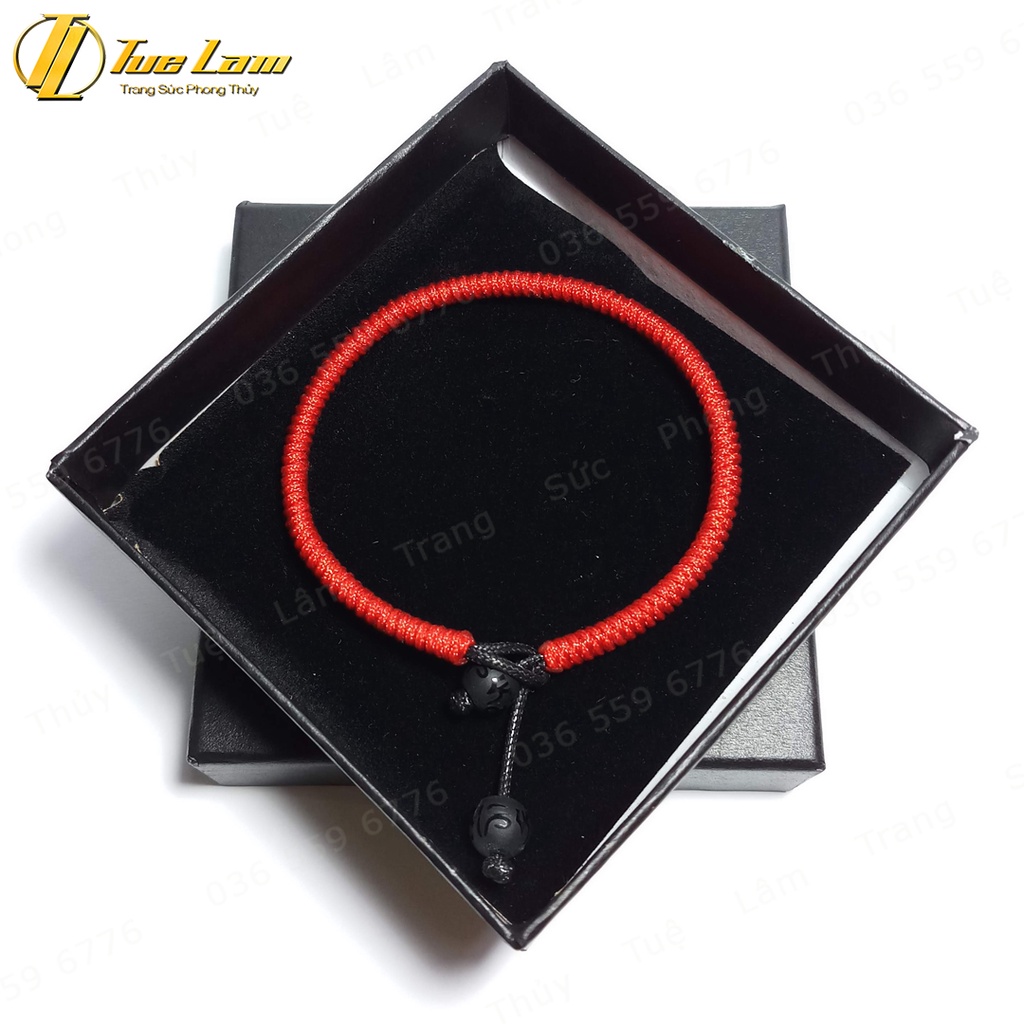 Vòng tay may mắn nữ dây chỉ bện kiểu tây tạng nút thắt hạt núi lửa khắc chú bình an - Tuệ Lâm
