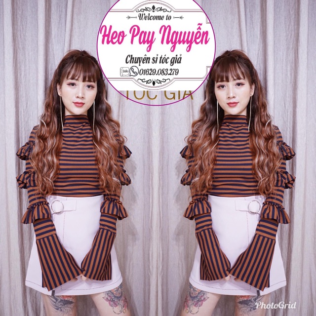 Tóc giả nguyên đầu xoăn sóng dài 60cm