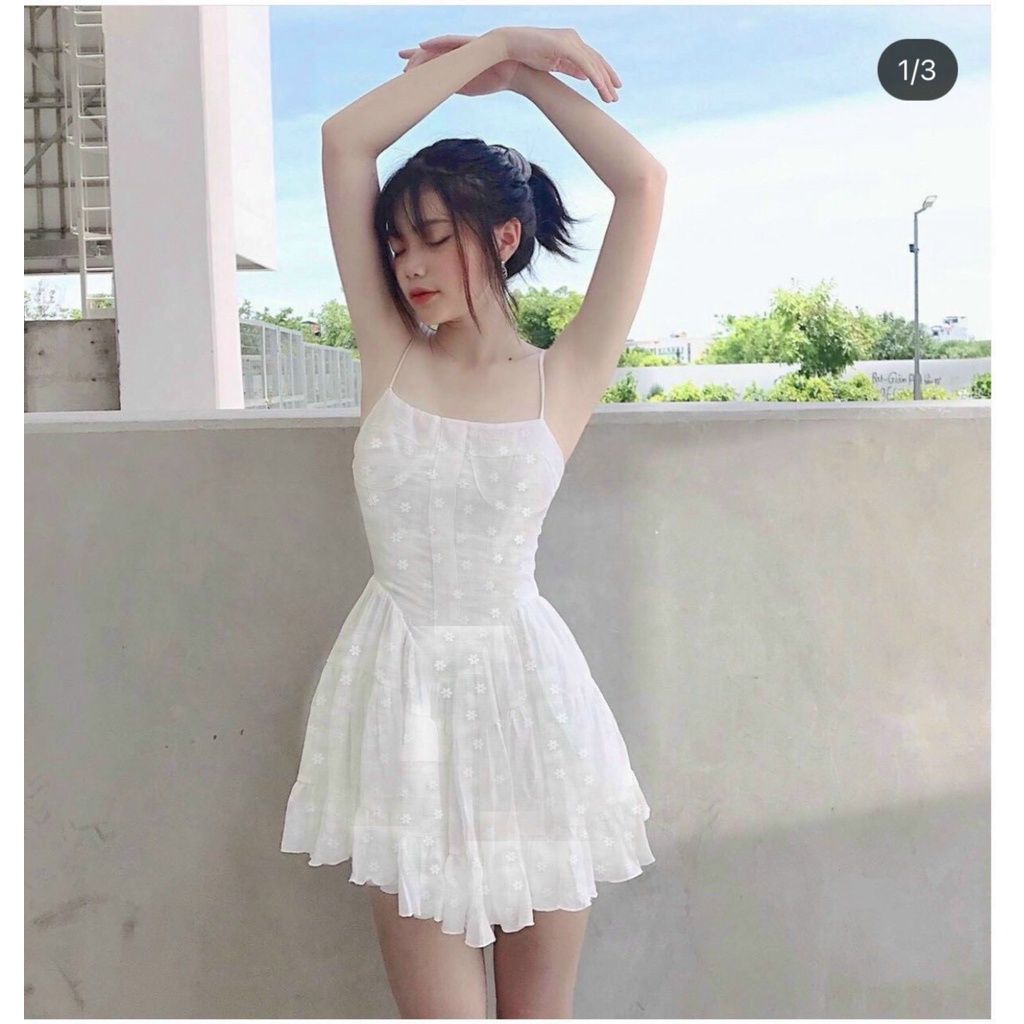 Đầm xoè 2s trắng hoa nổi  𝐊𝐄̀𝐌 𝐀̉𝐍𝐇 𝐓𝐇𝐀̣̂𝐓  𝐁𝐀𝐎 𝐊𝐈𝐄̂̉𝐌 ❌