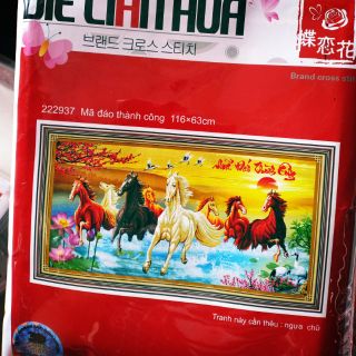 Tranh thêu chữ thập bát mã thành công kt 116*63cm(hình thật)
