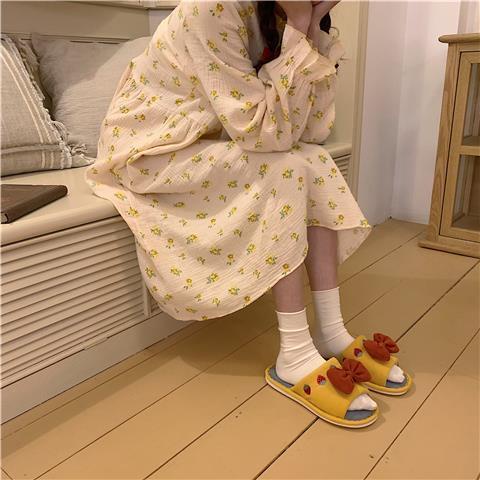 Dép đi trong nhà vải lanh đính nơ xinh xắn