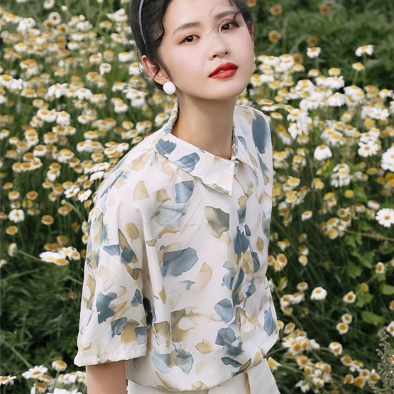 Áo Sơ Mi Voan Hoa Ngắn Tay Dáng Rộng Xinh Xắn Dành Cho Nữ