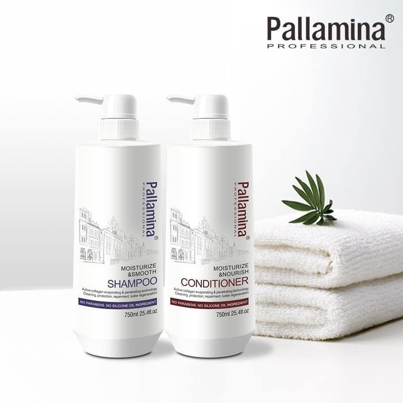 Cặp dầu gội xả Pallamina Collagen Keratin phục hồi tóc siêu mượt tóc, dưỡng tóc khô xơ, chống lão hóa da đầu Chính hãng