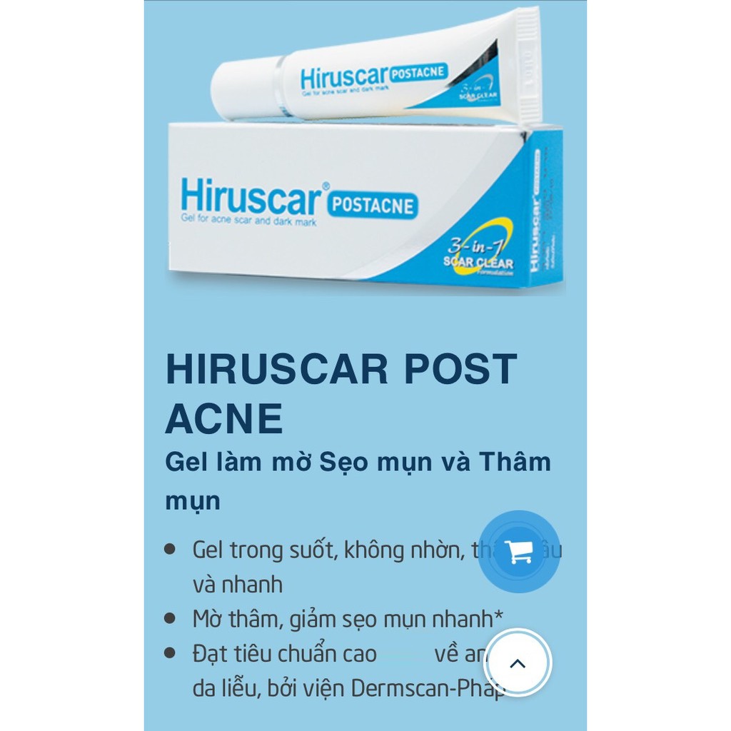 Gel chăm sóc sẹo mụn và mụn thâm Hiruscar Post Acne 10g