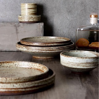 Bộ bát đĩa lẻ gốm men gạch vân tiêu - Bộ bát đĩa Rustic phong cách Nhật Bản