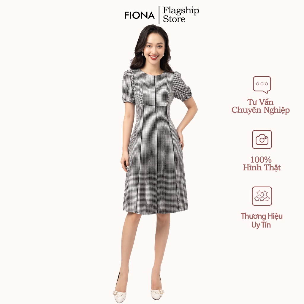 Đầm Thiết Kế Nữ Đẹp FIONA, Đầm Váy Dáng Chữ A Họa Tiết Caro Trẻ Trung Mã F451371