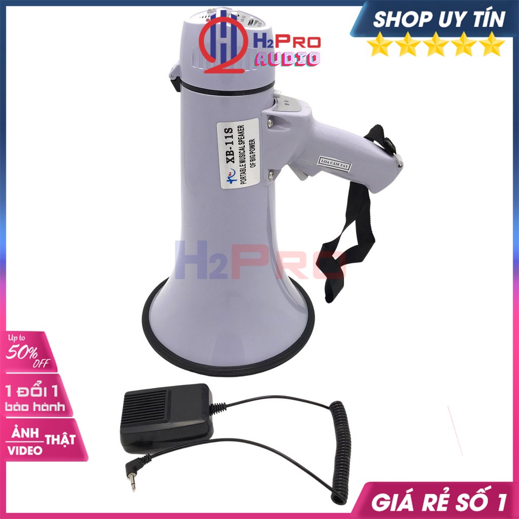 Loa Phóng Thanh Cầm Tay, Loa Cầm Tay XB-11S Cao Cấp 25W Vang Xa 600M, Chịu Nước Mưa-Quà 30K 6 Pin Đại-H2Pro Audio