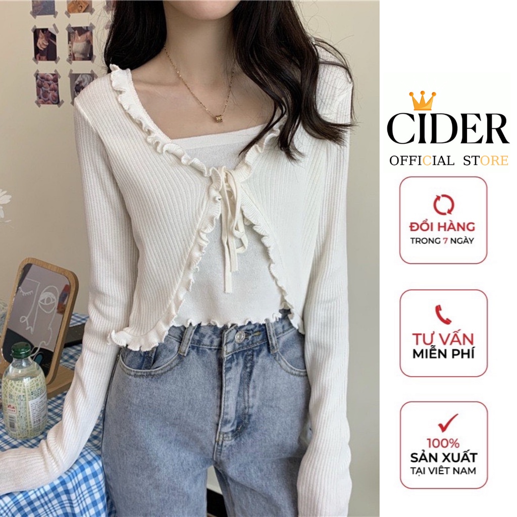 Áo Cardigan Croptop Nữ Vạt Dúm Bèo Kèm Quây Nữ