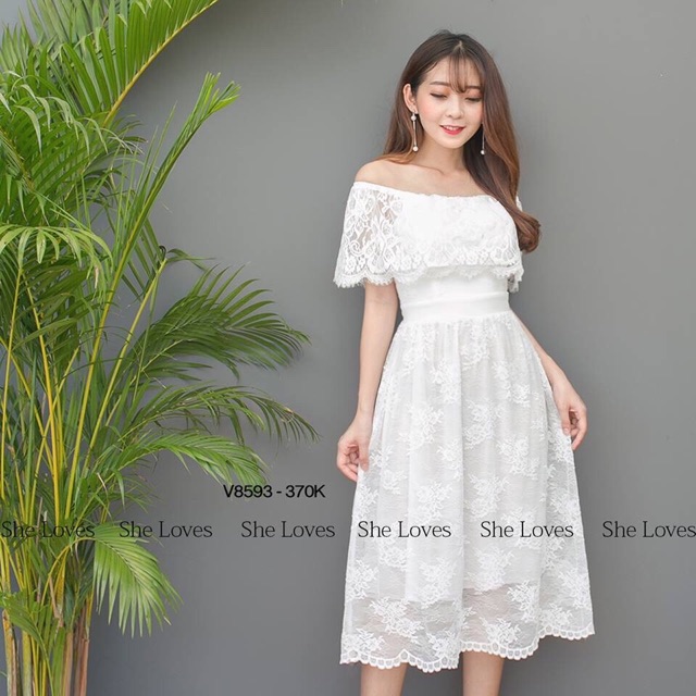 Đầm Bẹp Vai Ren Hoa Hai Lớp Hàng Chuẩn | BigBuy360 - bigbuy360.vn