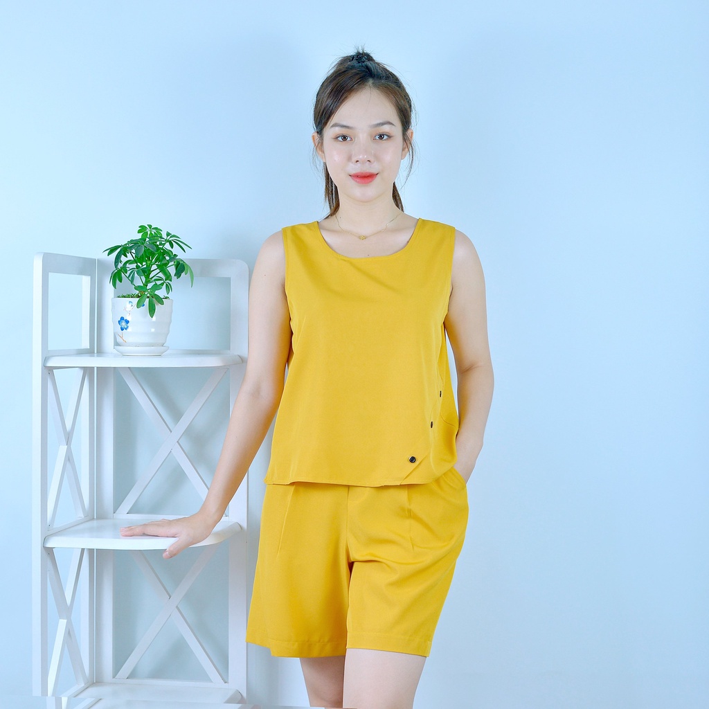 Bộ đồ nữ MÀU VÀNG SÁT NÁCH 3 NÚT XÉO  - vải lụa cao cấp - Dịu dàng - Đằm thắm