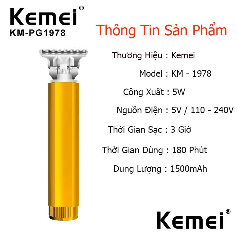 Tông đơ bấm viền cao cấp KEMEI 1978 pin 1500mAh Tông đơ cắt tóc gia đình nhỏ gọn sang trọng