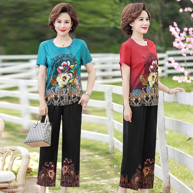 Bộ mặc nhà trung niên nữ cho mẹ sang trọng B58 - Quần áo kiểu thời trang cao cấp người lớn tuổi - Đồ ngủ Lụa Bigsize