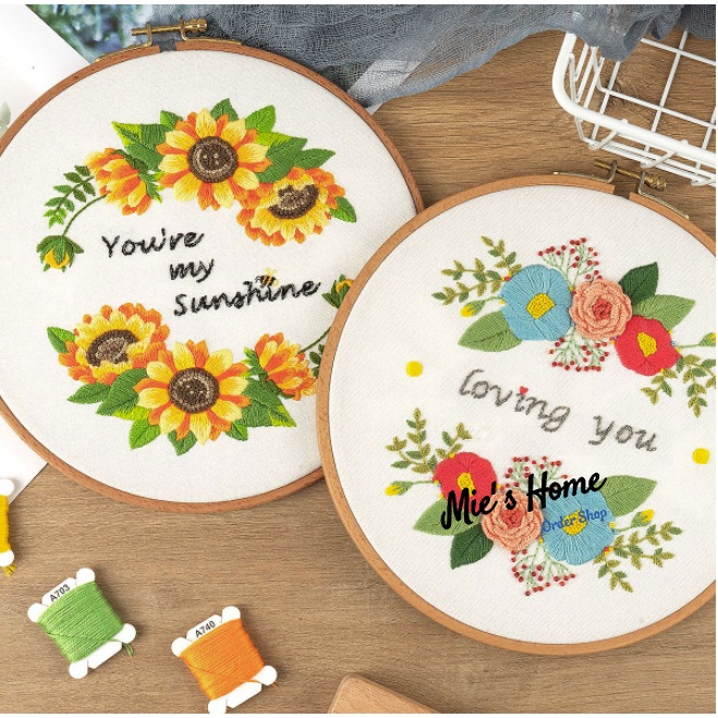 Kit thêu trang trí nhà cửa Bộ Dụng Cụ Thêu Tay Thủ Công Cho Người Mới Bắt Đầu Vải in , kim, chỉ màu - MIE Handmade Shop