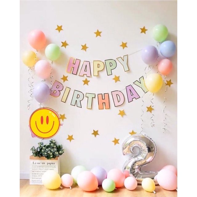 Dây chữ Happy Birthday sinh nhật Hàn Quốc màu pastel đa màu cầu vồng