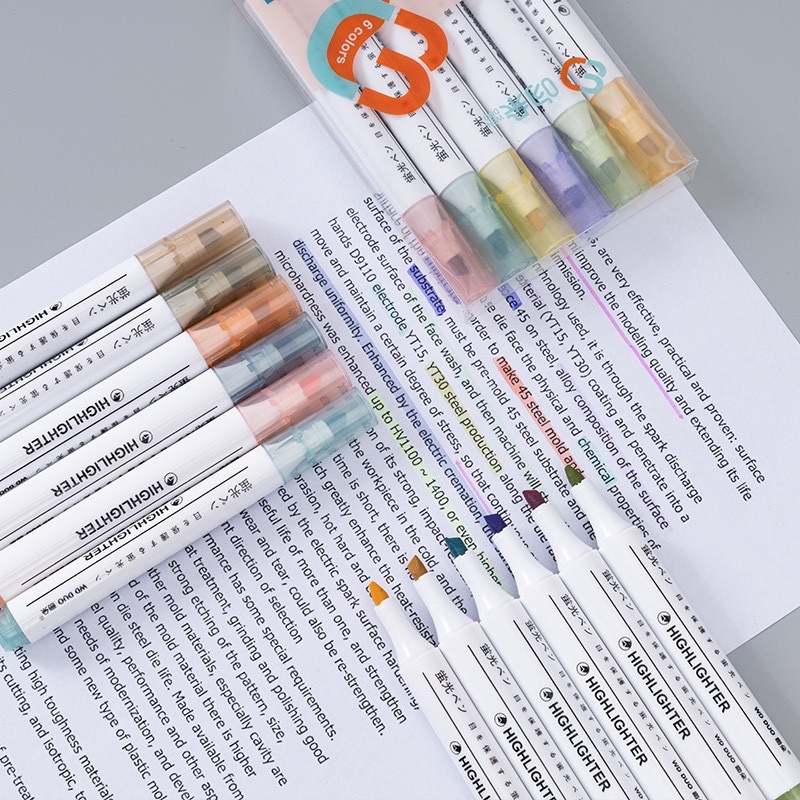 Set bộ 6 Bút Dạ Quang Highlight Đánh Dấu Morandi pastel nhiều màu sắc