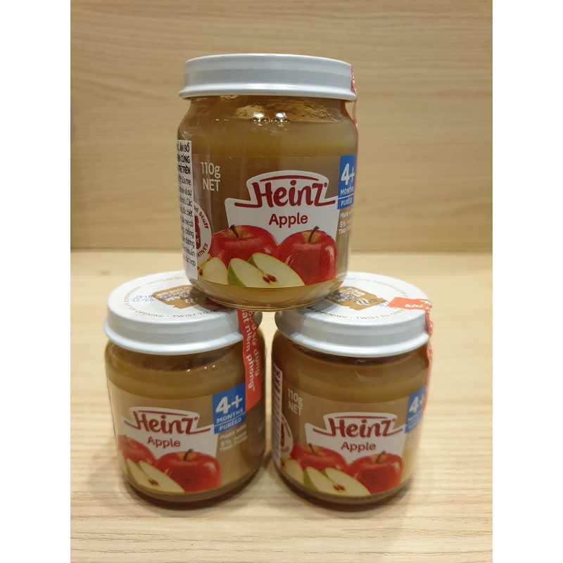 Combo 3 lọ Dinh dưỡng đóng lọ Heinz vị táo nghiền 110g dành cho bé từ 4 tuổi