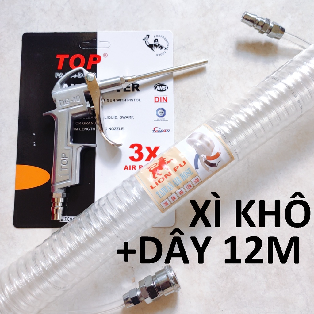 xì khô TOP chính hãng + dây hơi 12m, súng xịt hơi thổi bui dùng khí nén