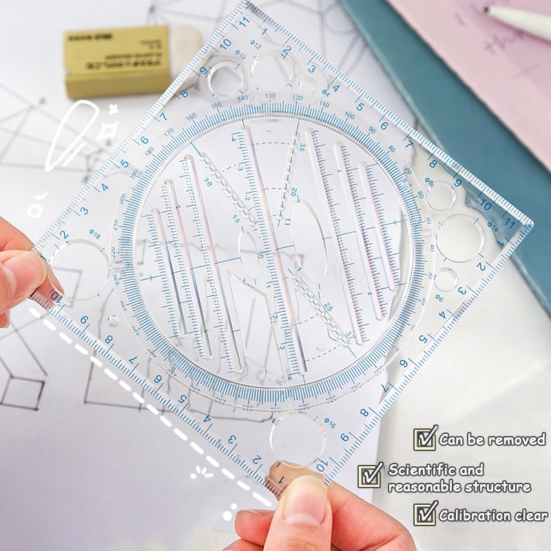 Thước Hình Học Bằng Acrylic Trong Suốt Đa Năng Cho Học Sinh