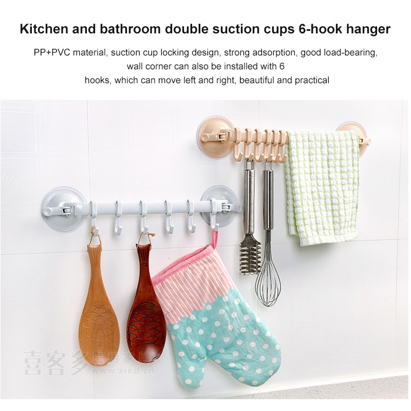 Mới Nhà Tắm Hút Móc Treo 6 Móc Giá Treo Khăn Phòng Tắm Mutifunction Giá Để Đồ Hút Chân Không Không Đấm Mạnh Bếp Móc Treo Tường FLOWERDANCE