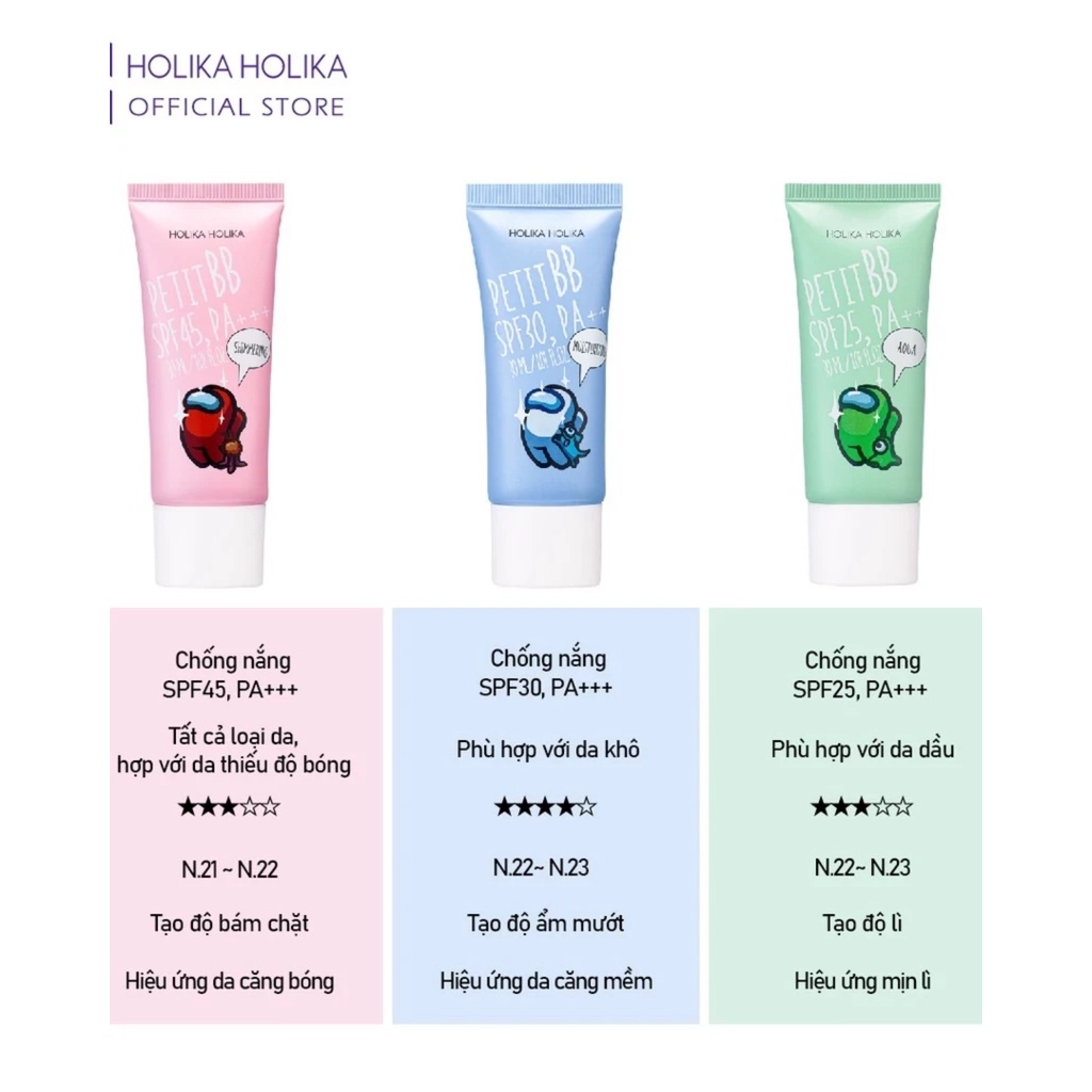 Kem BB trang điểm chống nắng dưỡng ẩm HOLIKA HOLIKA Petti SPF PA++ 30ml phiên bản Among Us