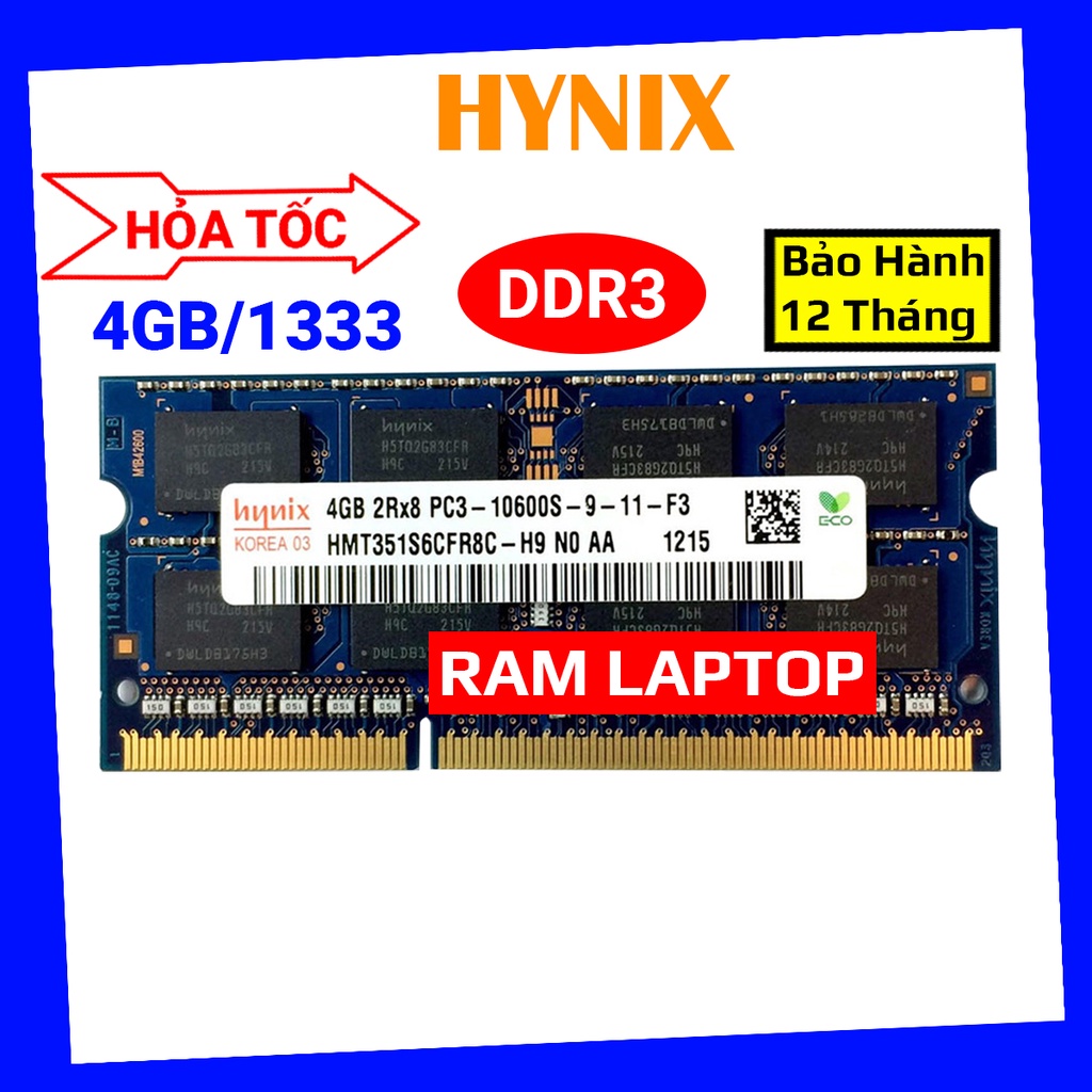 ram máy tính laptop hynix ddr3 4gb bus 1333 pc3 10600s hàng chính hãng bảo hành 01 đổi 01 trong 12 tháng